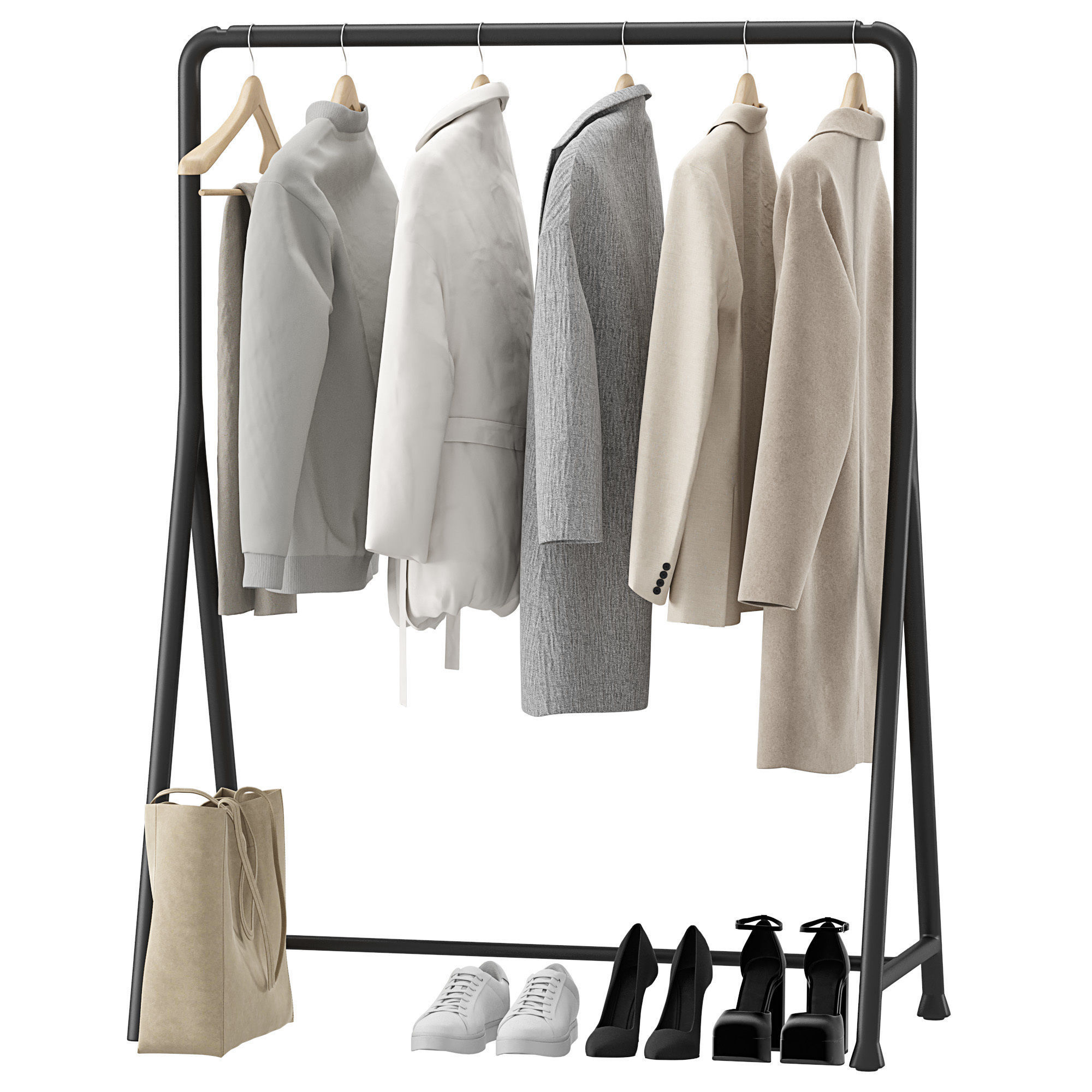 Outerwear on rack Set 01 3D model_1