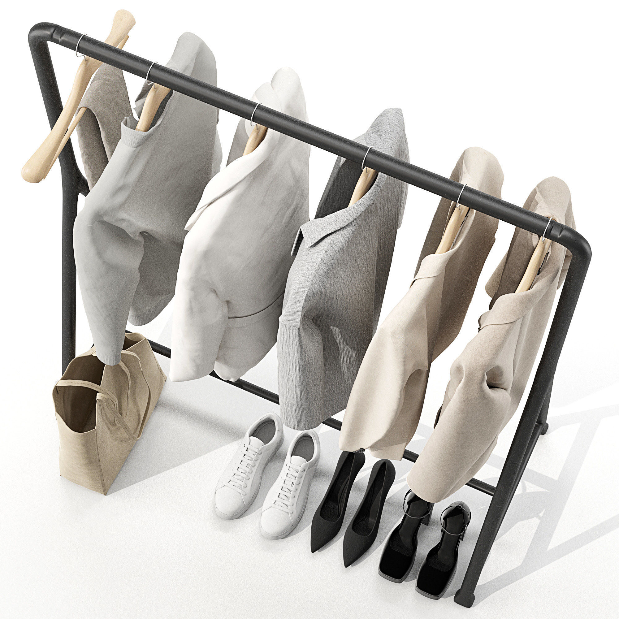 Outerwear on rack Set 01 3D model_4