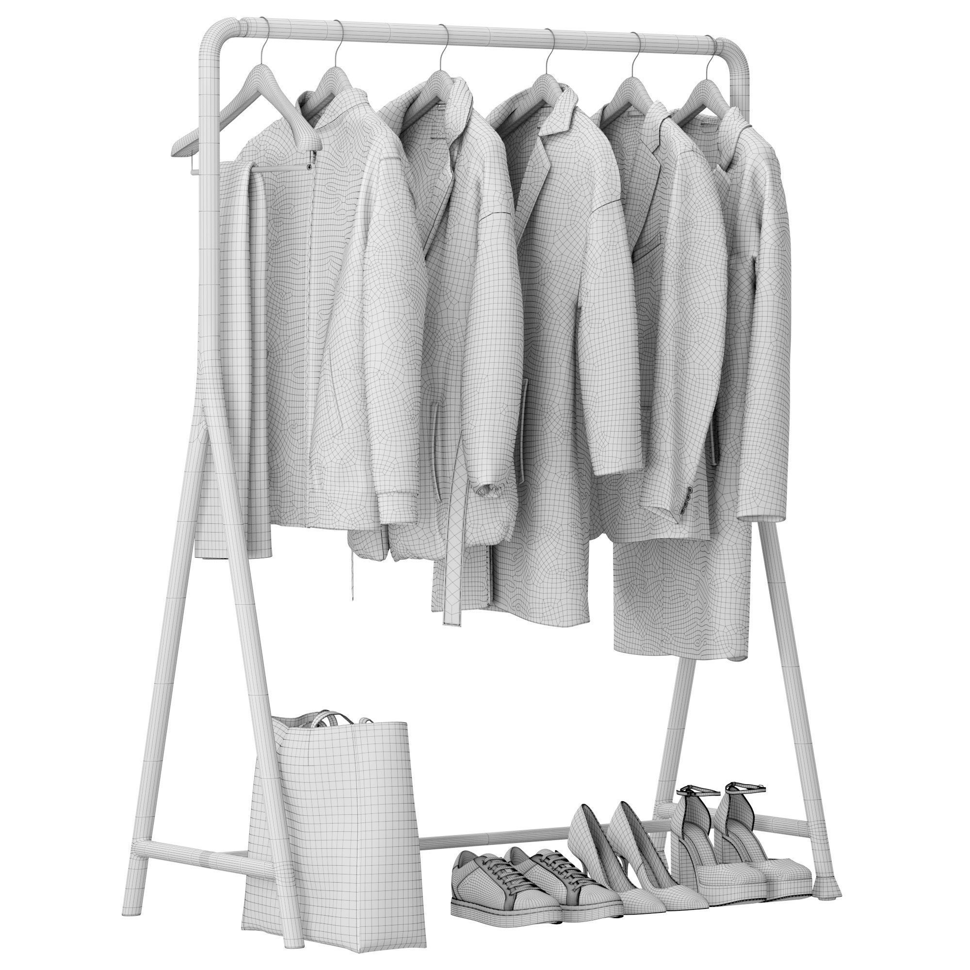 Outerwear on rack Set 01 3D model_6