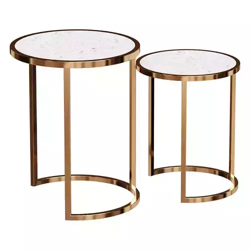 ROUND COFFEE TABLE WITH MARBLE TOP GOLD WHITE 54-096-095 2 PCS