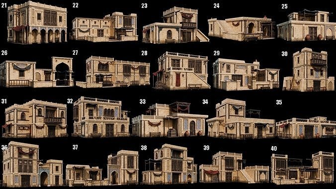 40-Arabic Houses Pack 4K PBR Low-poly 3D model 3