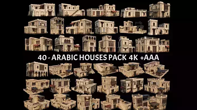 40-Arabic Houses Pack 4K PBR Low-poly 3D model