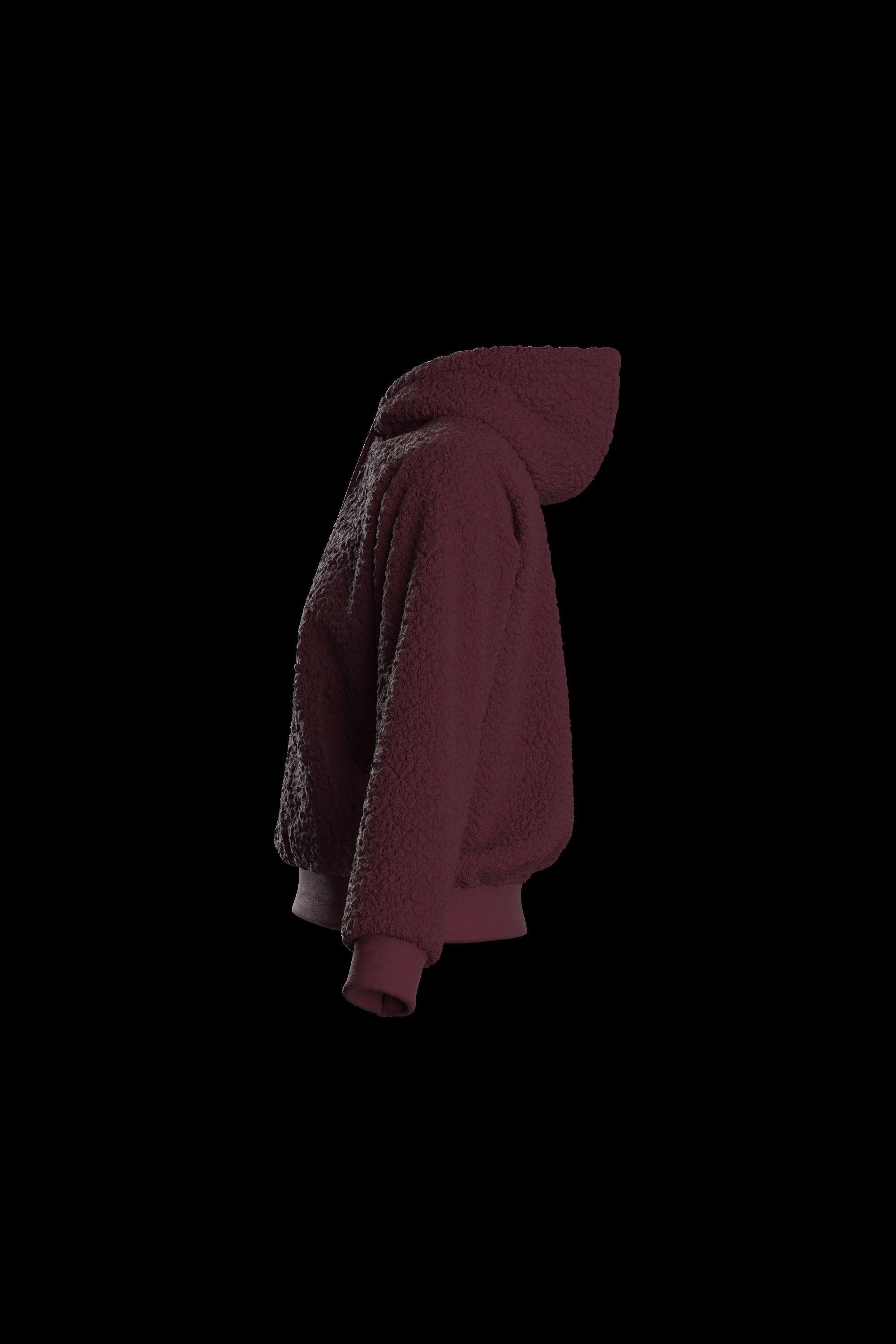 Female plush hoodie 3D model_8