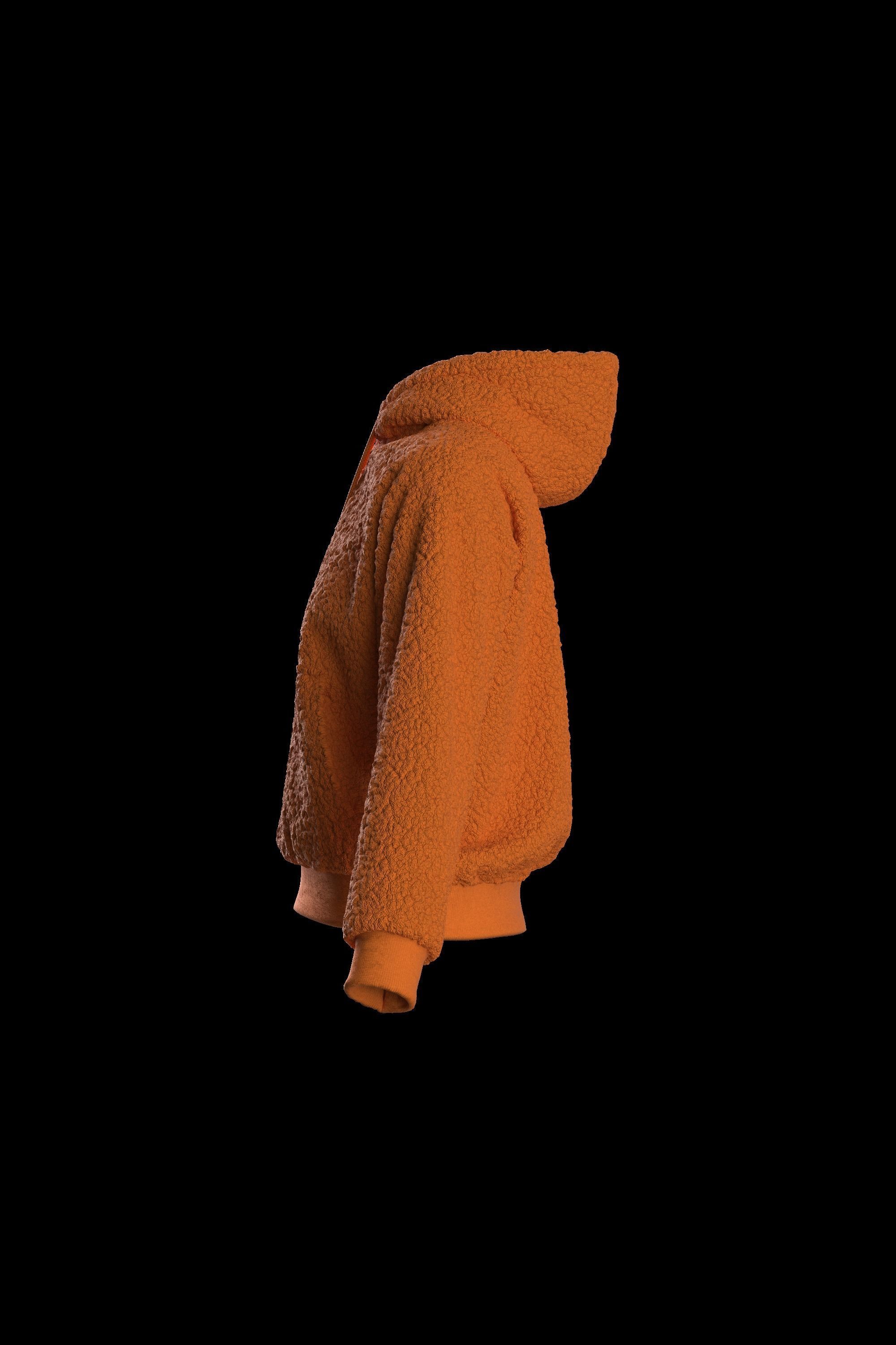 Female plush hoodie 3D model_7