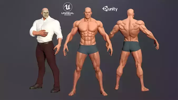 Modular Muscular Male Game ready Low-poly 3D model