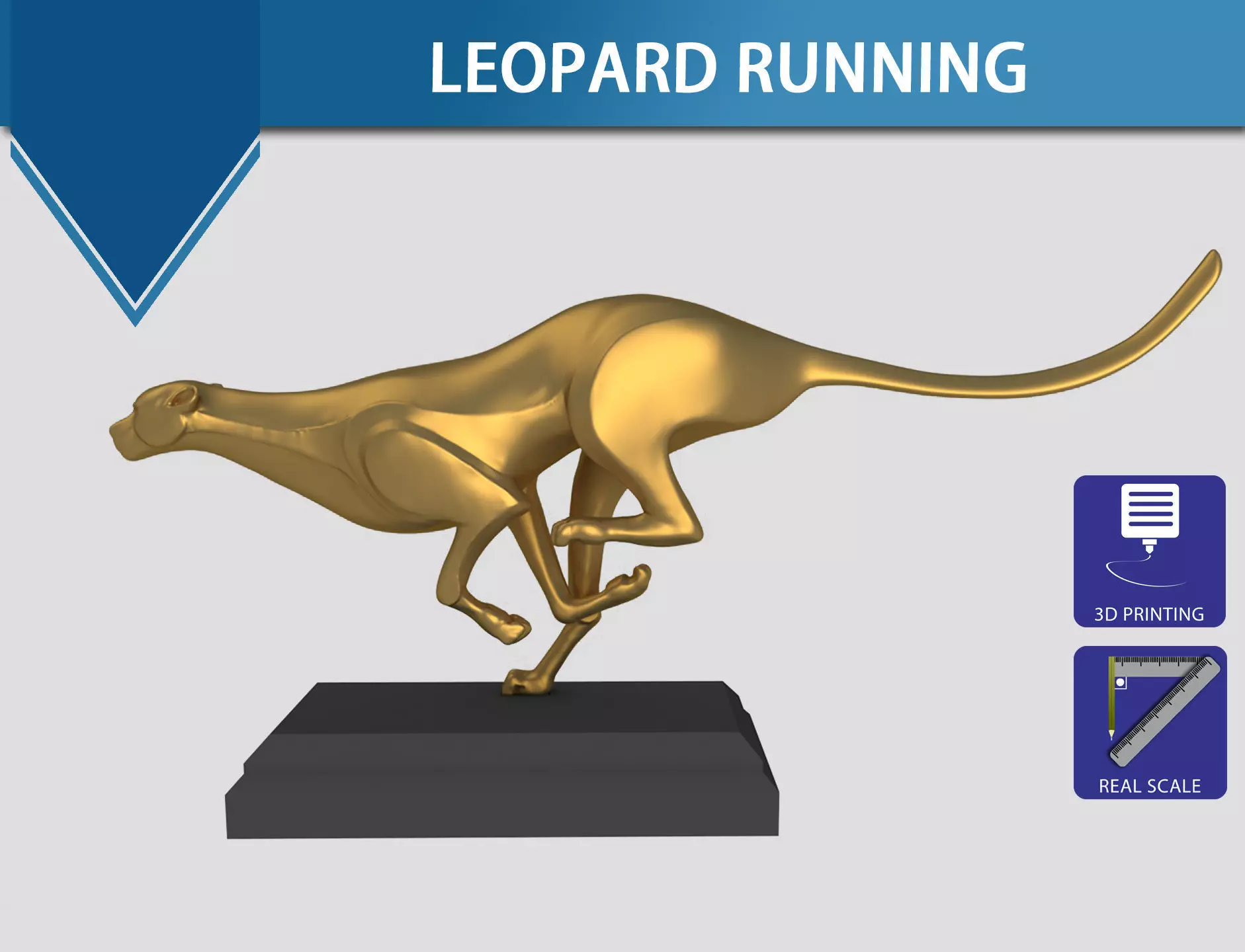 Leopard Running V2 - 3D Printable sculpture 3D print model_0