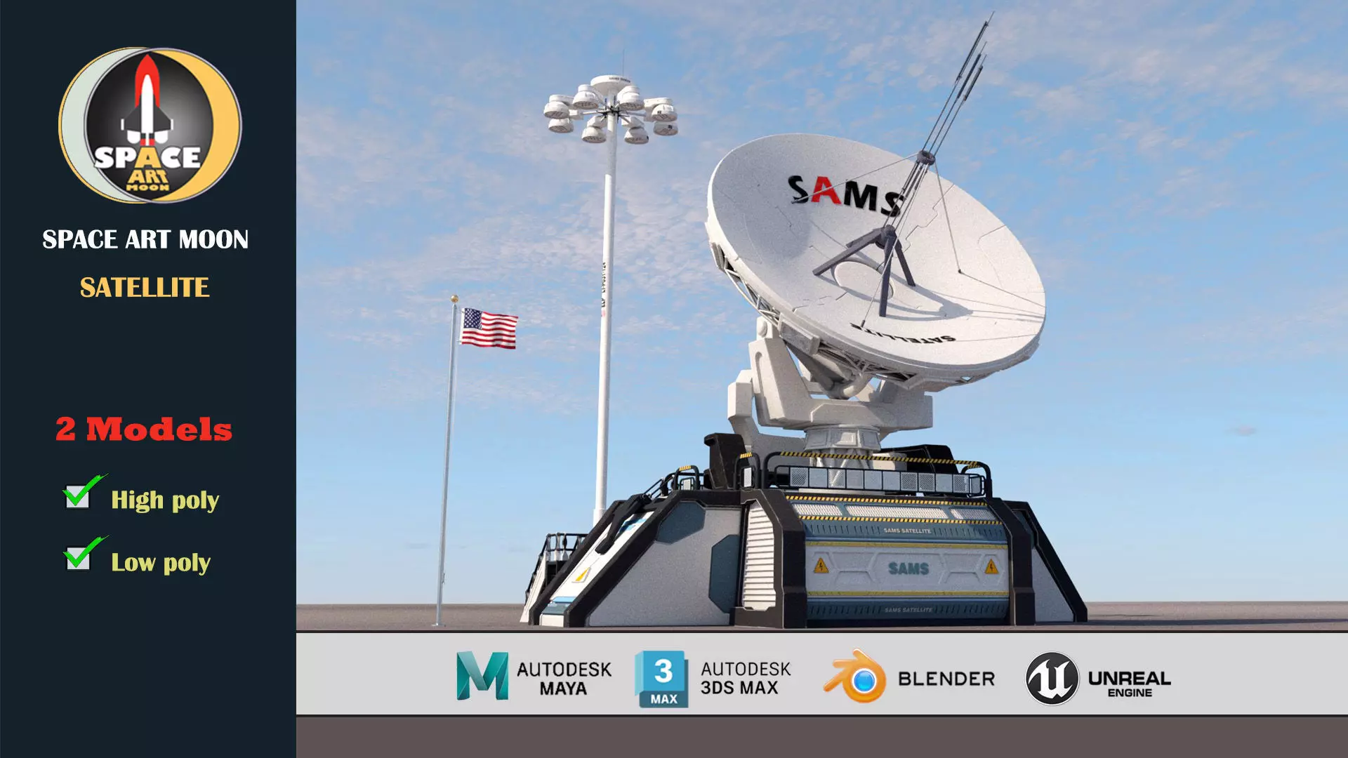 satellite 01 Low-poly 3D model_0