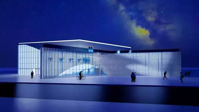 Building with parametric facade Low-poly 3D model