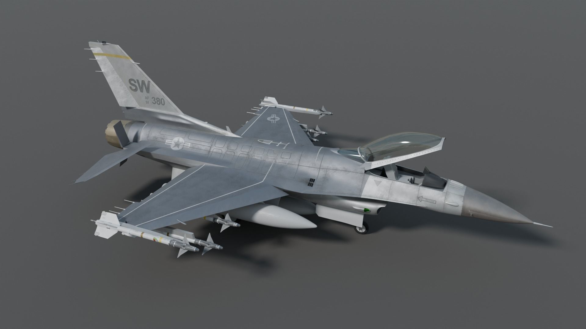 General dynamics F-16 fighter with Aim-9M Sidewinder 3D model_6