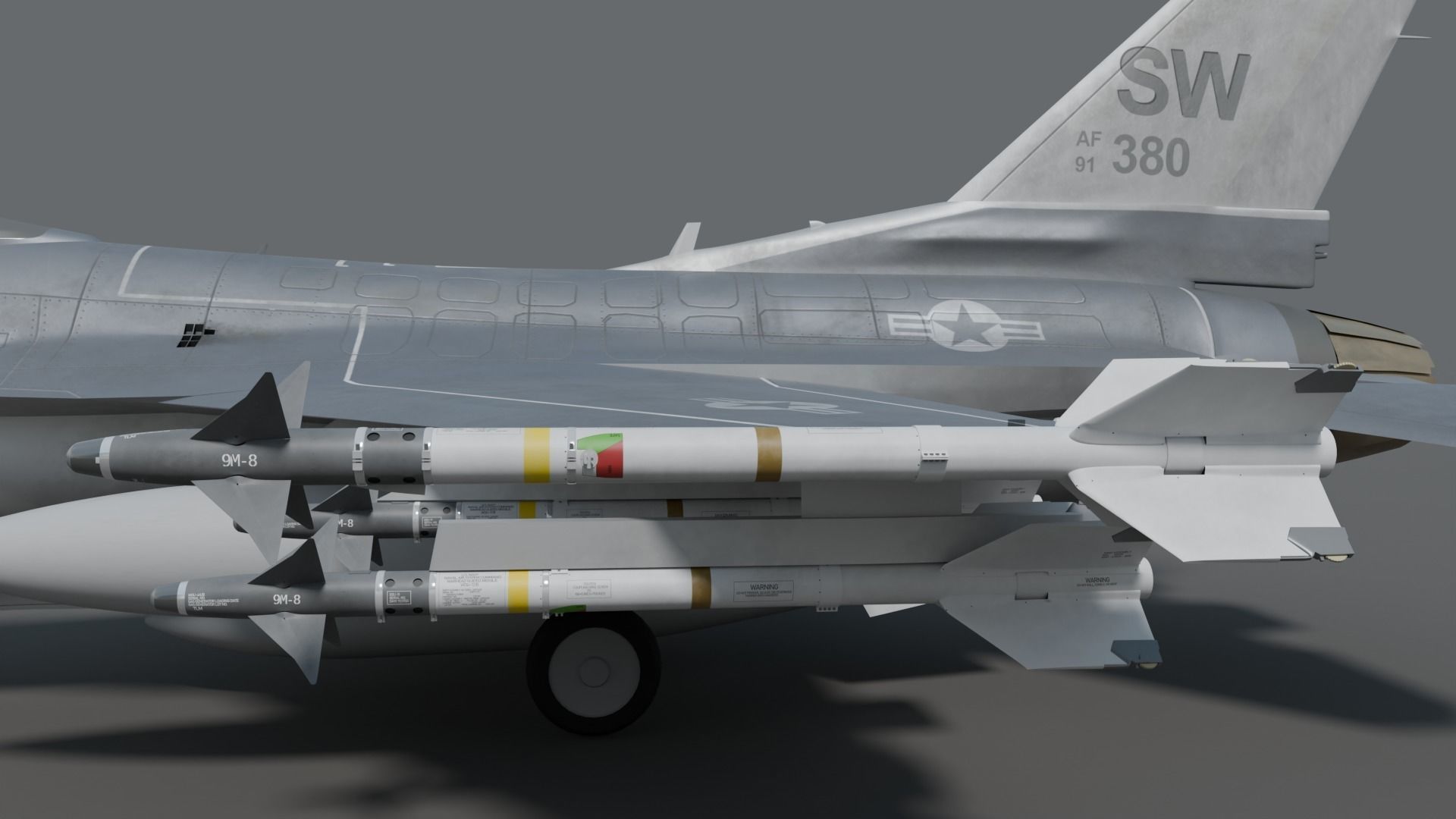 General dynamics F-16 fighter with Aim-9M Sidewinder 3D model_9