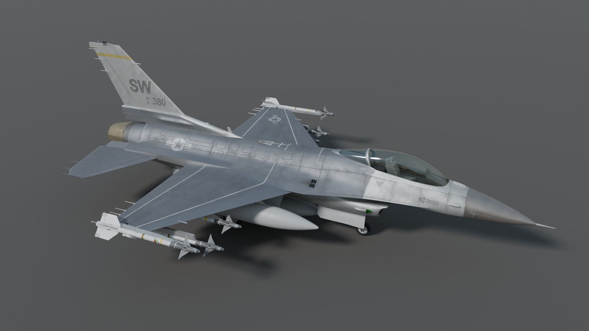 General dynamics F-16 fighter with Aim-9M Sidewinder 3D model_5