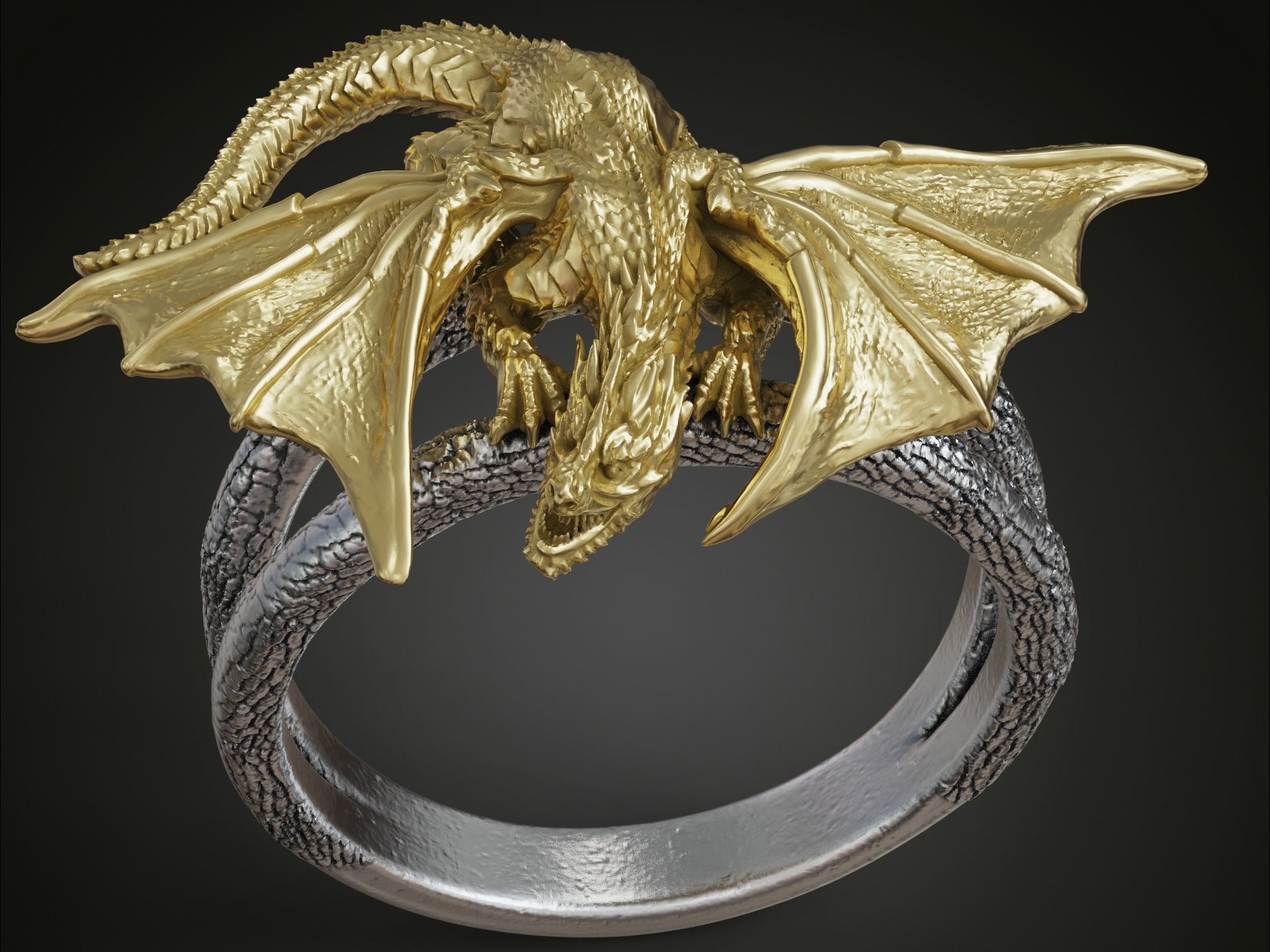 Dragon Ring wings scales  3D print model_1