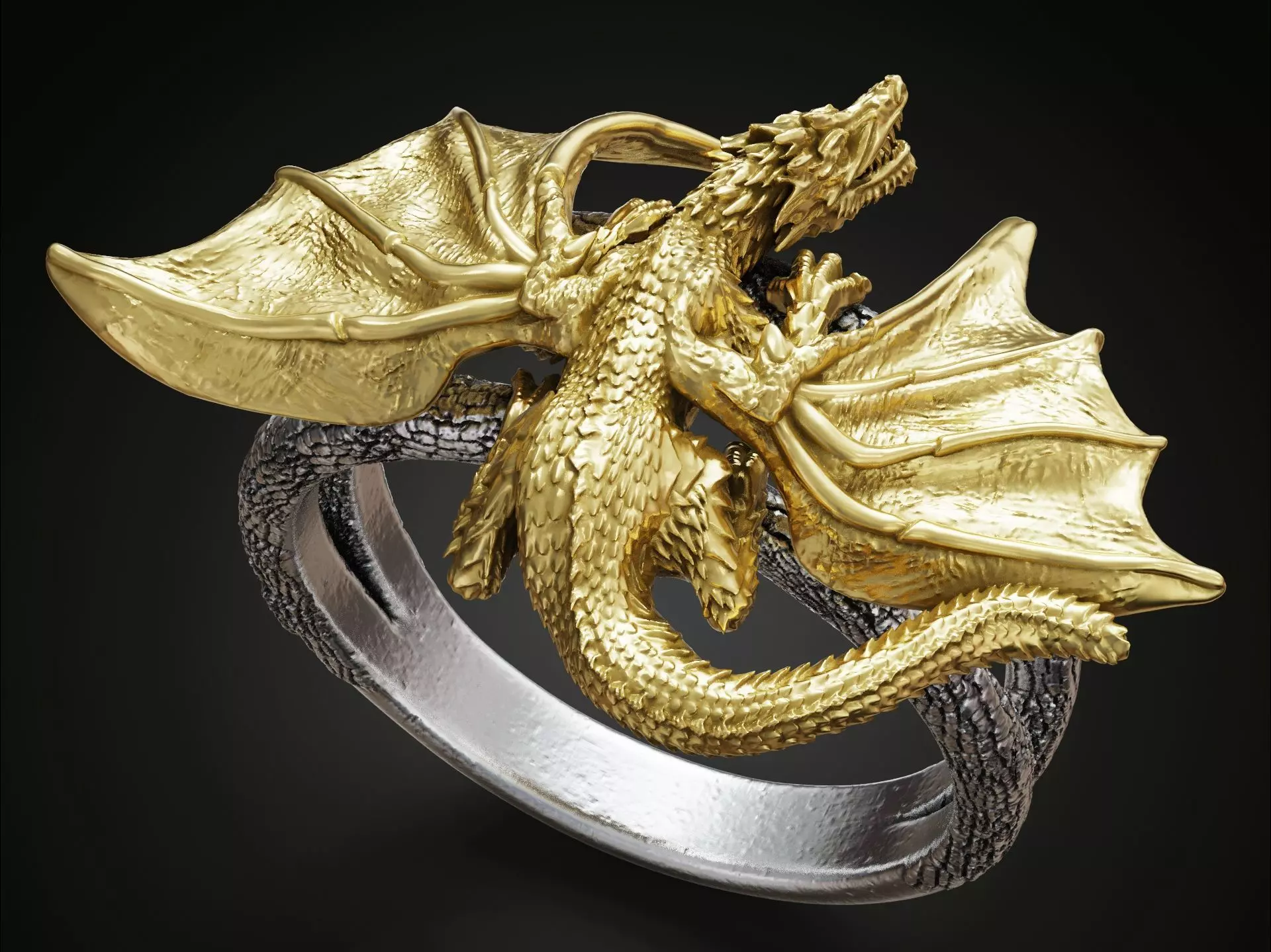 Dragon Ring wings scales  3D print model_0