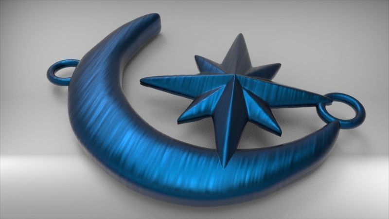 Crescent Moon North Star Necklace Charm Pendant Jewelry 3D print model_21