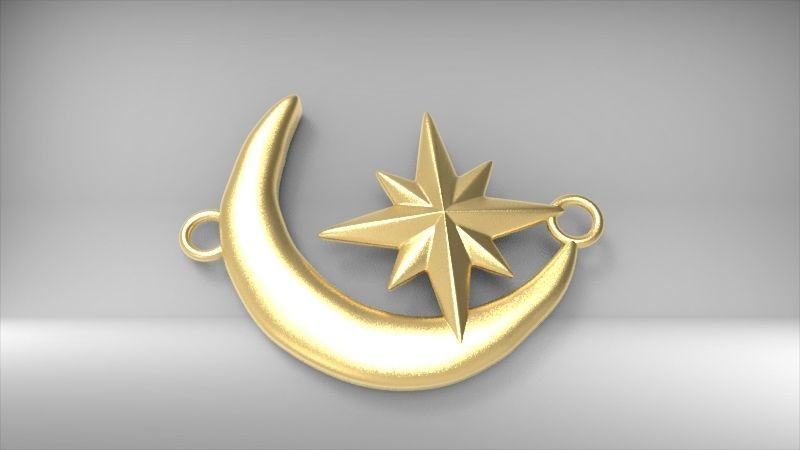 Crescent Moon North Star Necklace Charm Pendant Jewelry 3D print model_5