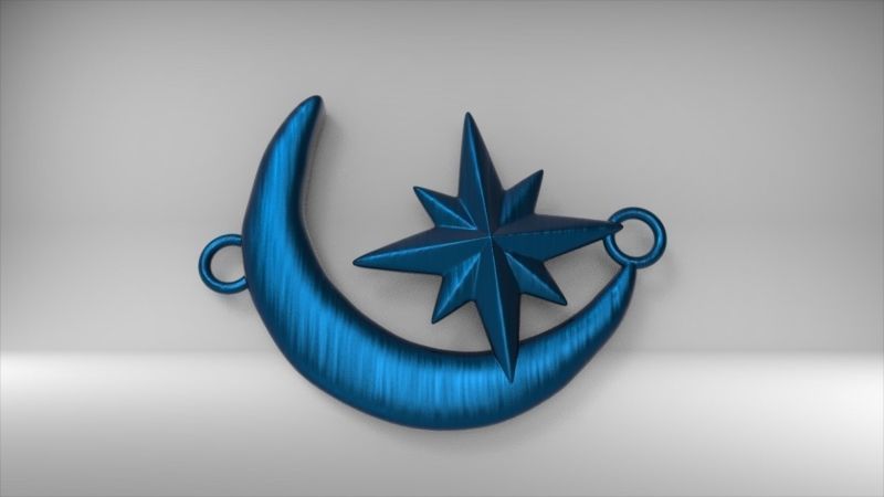 Crescent Moon North Star Necklace Charm Pendant Jewelry 3D print model_20