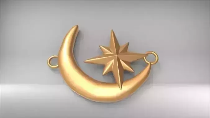 Crescent Moon North Star Necklace Charm Pendant Jewelry 3D print model