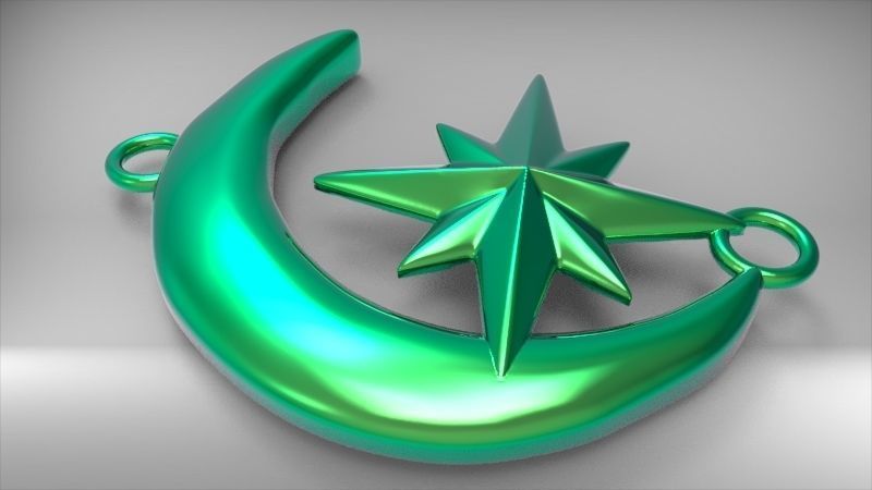 Crescent Moon North Star Necklace Charm Pendant Jewelry 3D print model_23