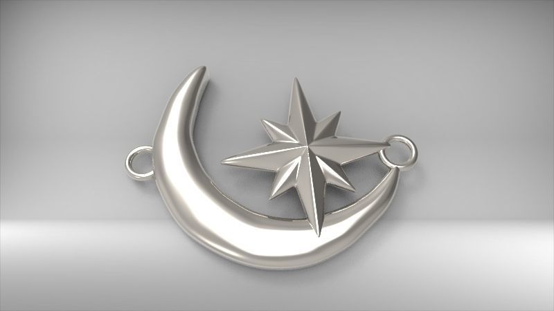 Crescent Moon North Star Necklace Charm Pendant Jewelry 3D print model_4