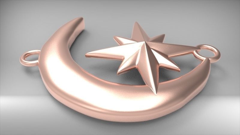 Crescent Moon North Star Necklace Charm Pendant Jewelry 3D print model_24