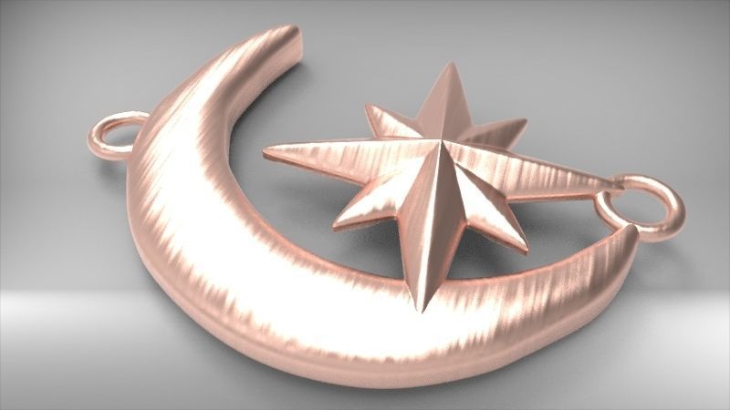 Crescent Moon North Star Necklace Charm Pendant Jewelry 3D print model_3