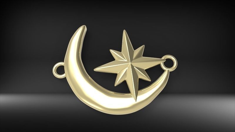 Crescent Moon North Star Necklace Charm Pendant Jewelry 3D print model_15