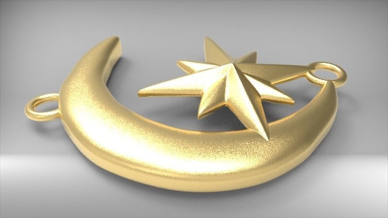Crescent Moon North Star Necklace Charm Pendant Jewelry 3D print model_28