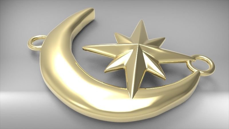 Crescent Moon North Star Necklace Charm Pendant Jewelry 3D print model_2