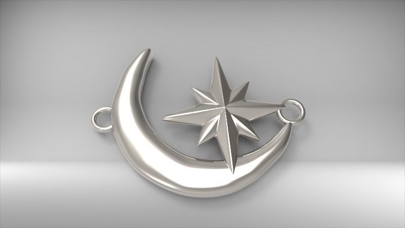 Crescent Moon North Star Necklace Charm Pendant Jewelry 3D print model_1