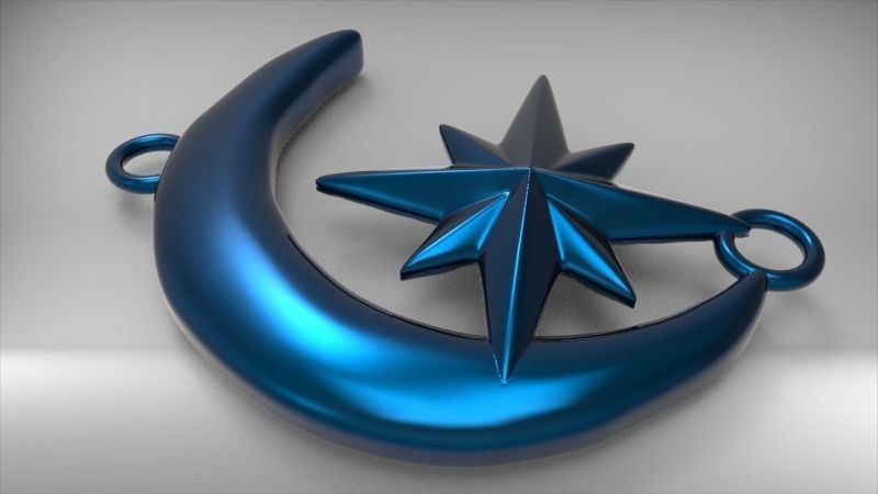 Crescent Moon North Star Necklace Charm Pendant Jewelry 3D print model_22