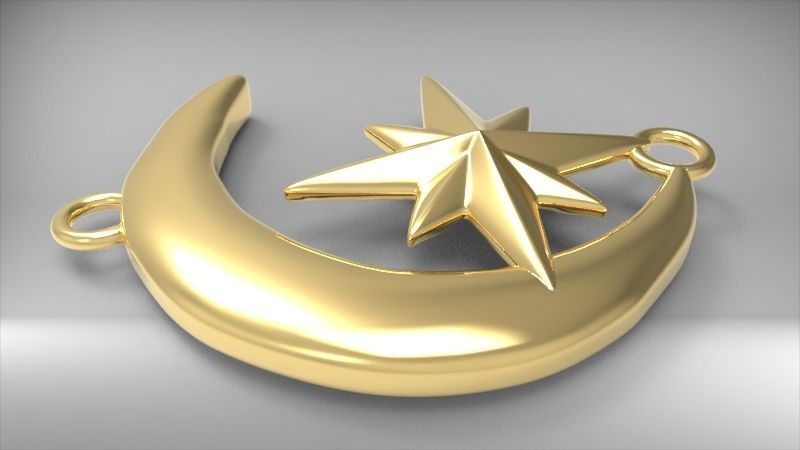 Crescent Moon North Star Necklace Charm Pendant Jewelry 3D print model_27