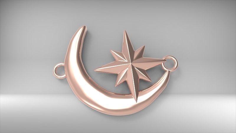 Crescent Moon North Star Necklace Charm Pendant Jewelry 3D print model_13