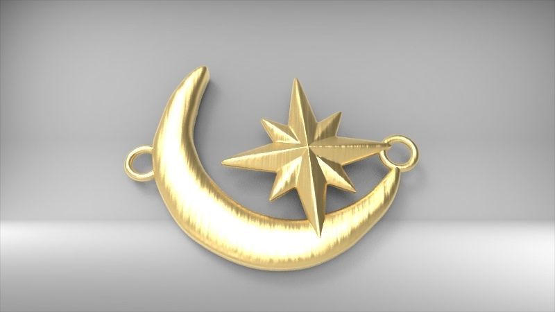 Crescent Moon North Star Necklace Charm Pendant Jewelry 3D print model_9