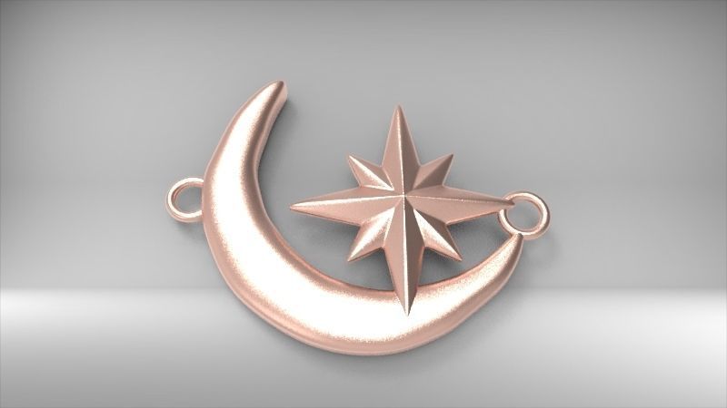 Crescent Moon North Star Necklace Charm Pendant Jewelry 3D print model_11