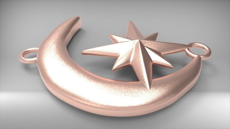 Crescent Moon North Star Necklace Charm Pendant Jewelry 3D print model_25