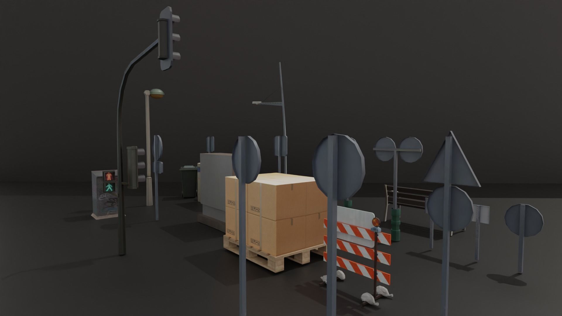 Street Elements Collection Low-poly 3D model_11