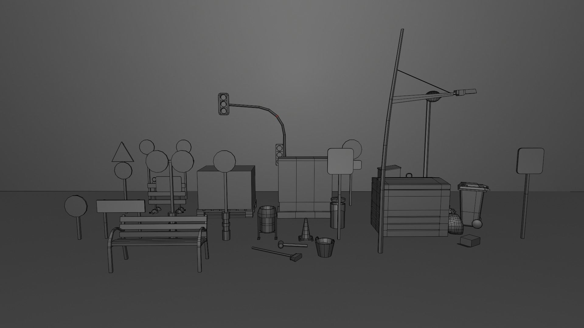 Street Elements Collection Low-poly 3D model_13