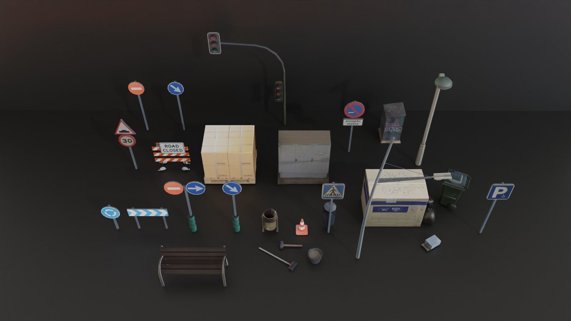 Street Elements Collection Low-poly 3D model_6