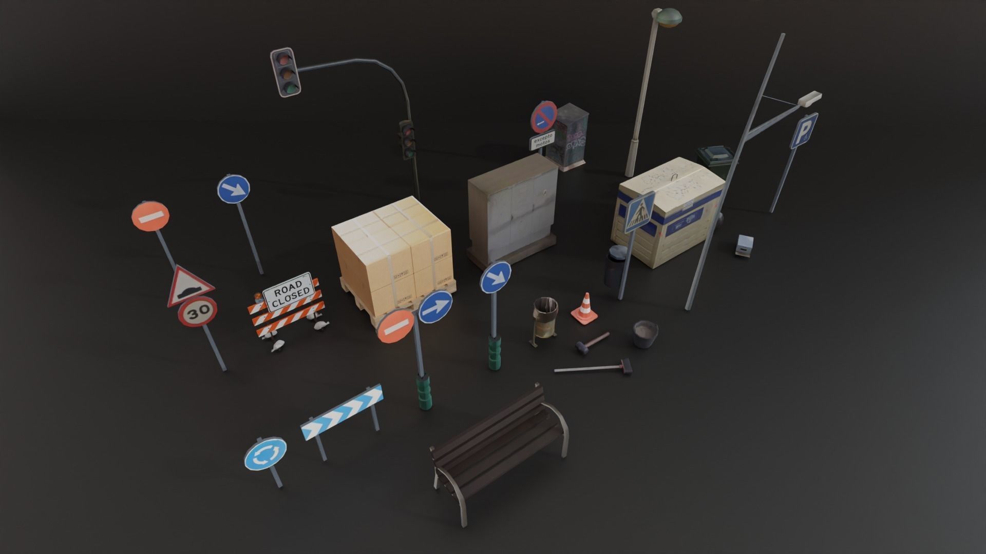 Street Elements Collection Low-poly 3D model_4