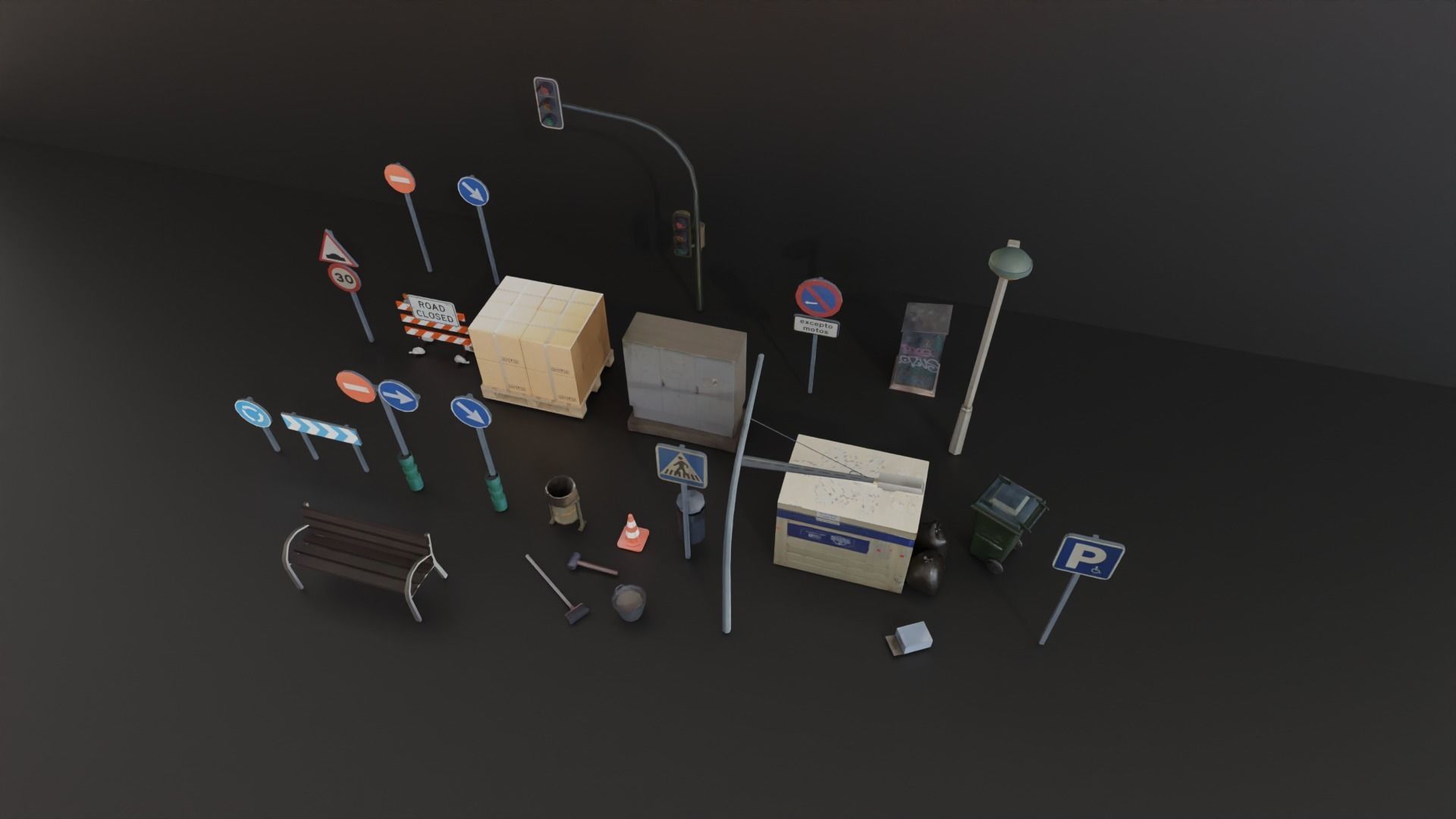 Street Elements Collection Low-poly 3D model_7