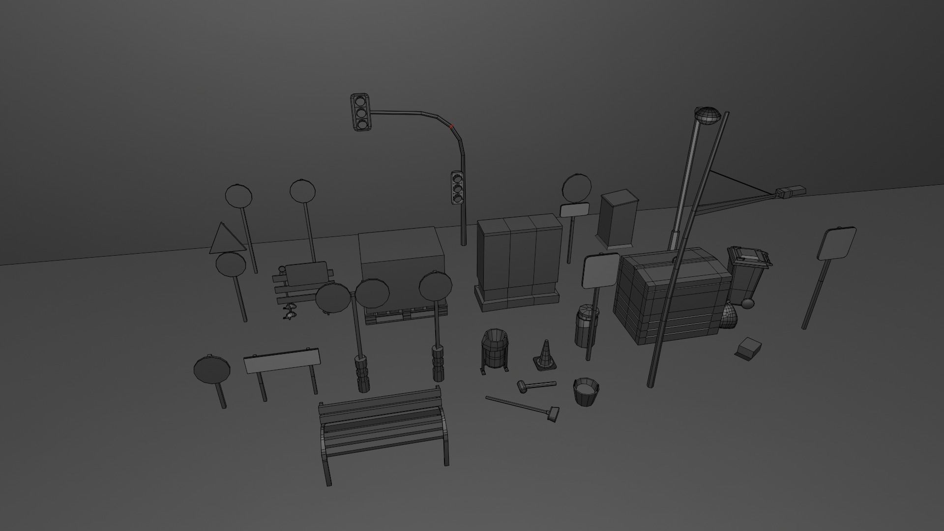Street Elements Collection Low-poly 3D model_15