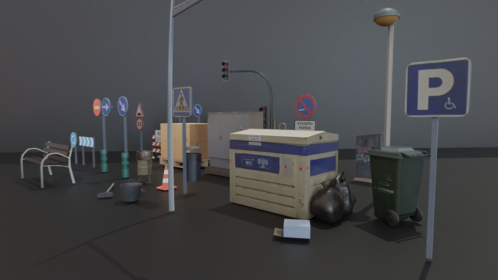 Street Elements Collection Low-poly 3D model_10