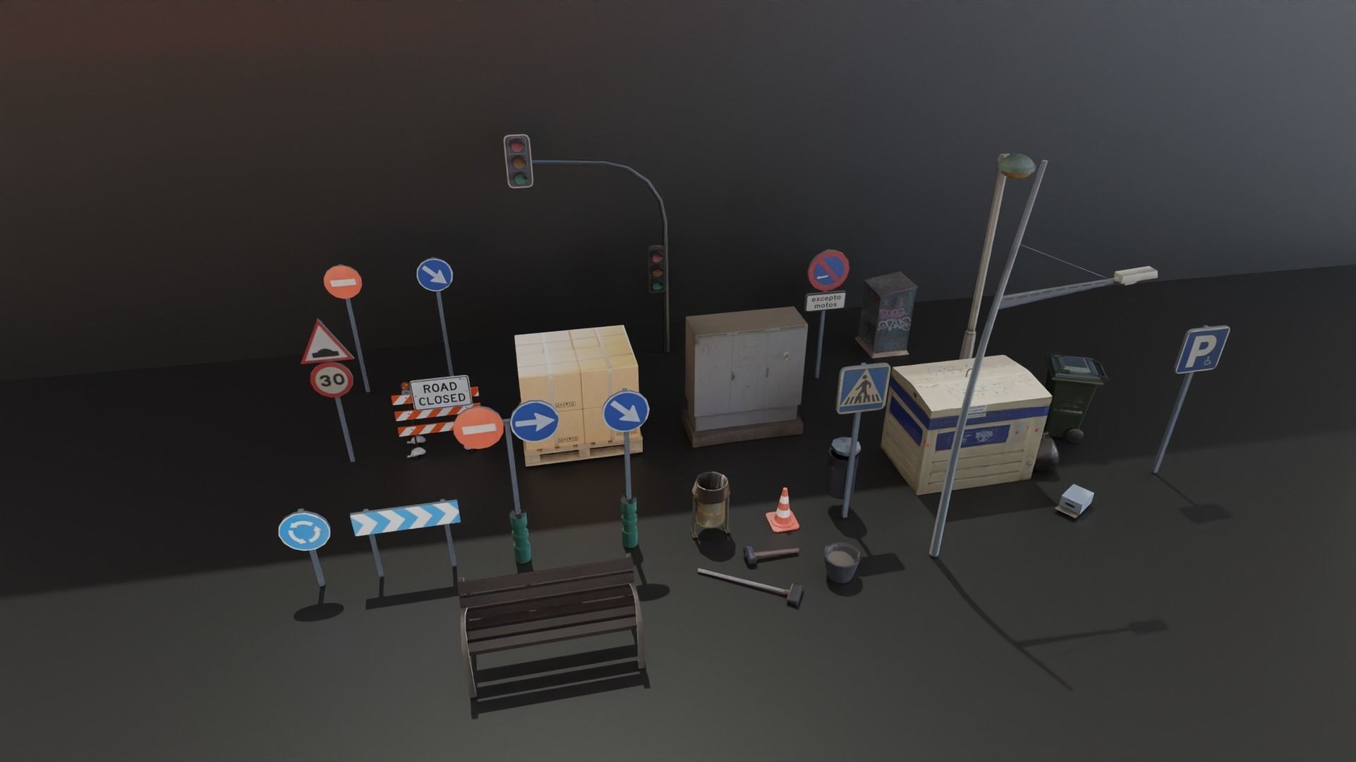 Street Elements Collection Low-poly 3D model_5