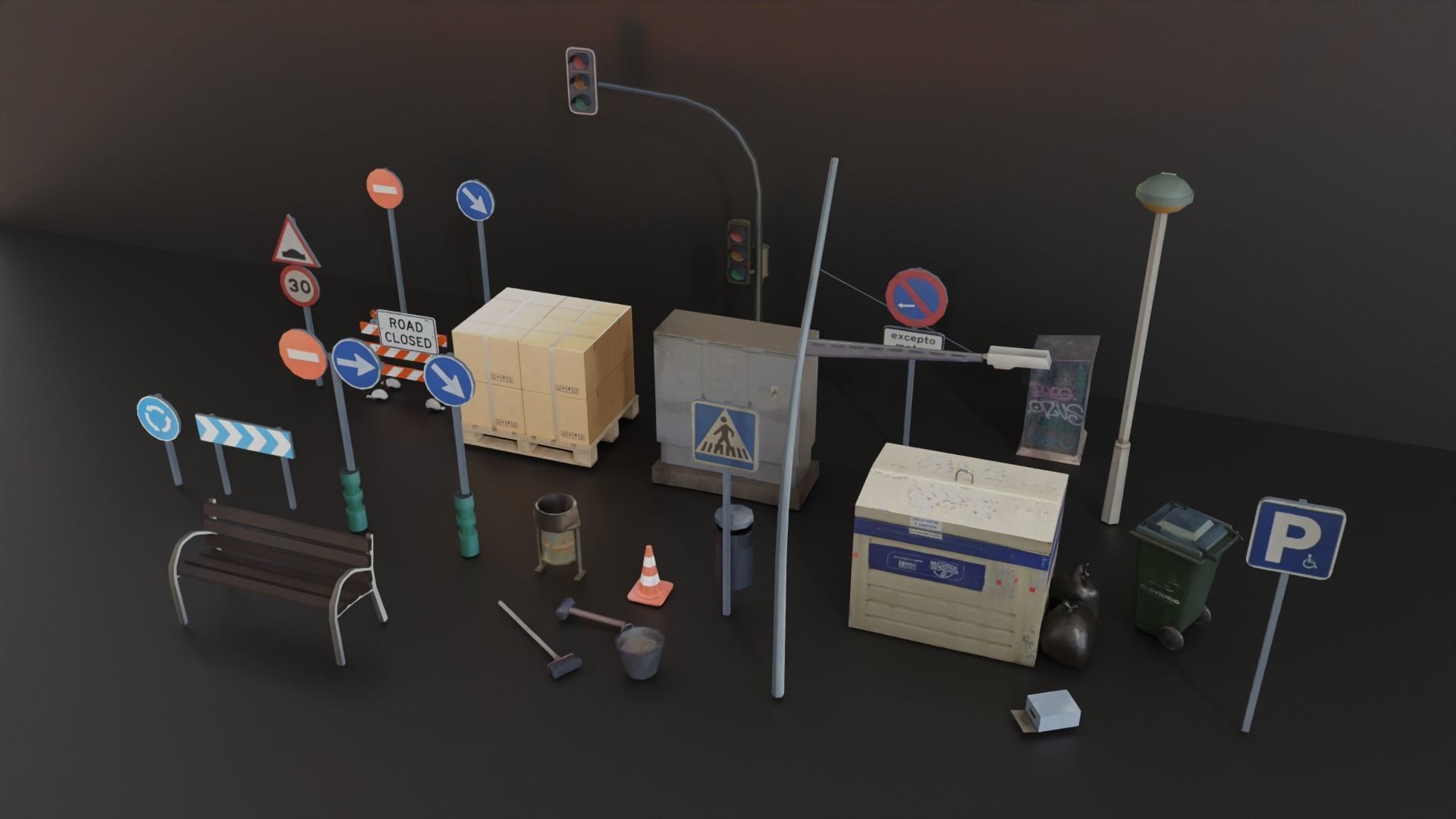 Street Elements Collection Low-poly 3D model_3