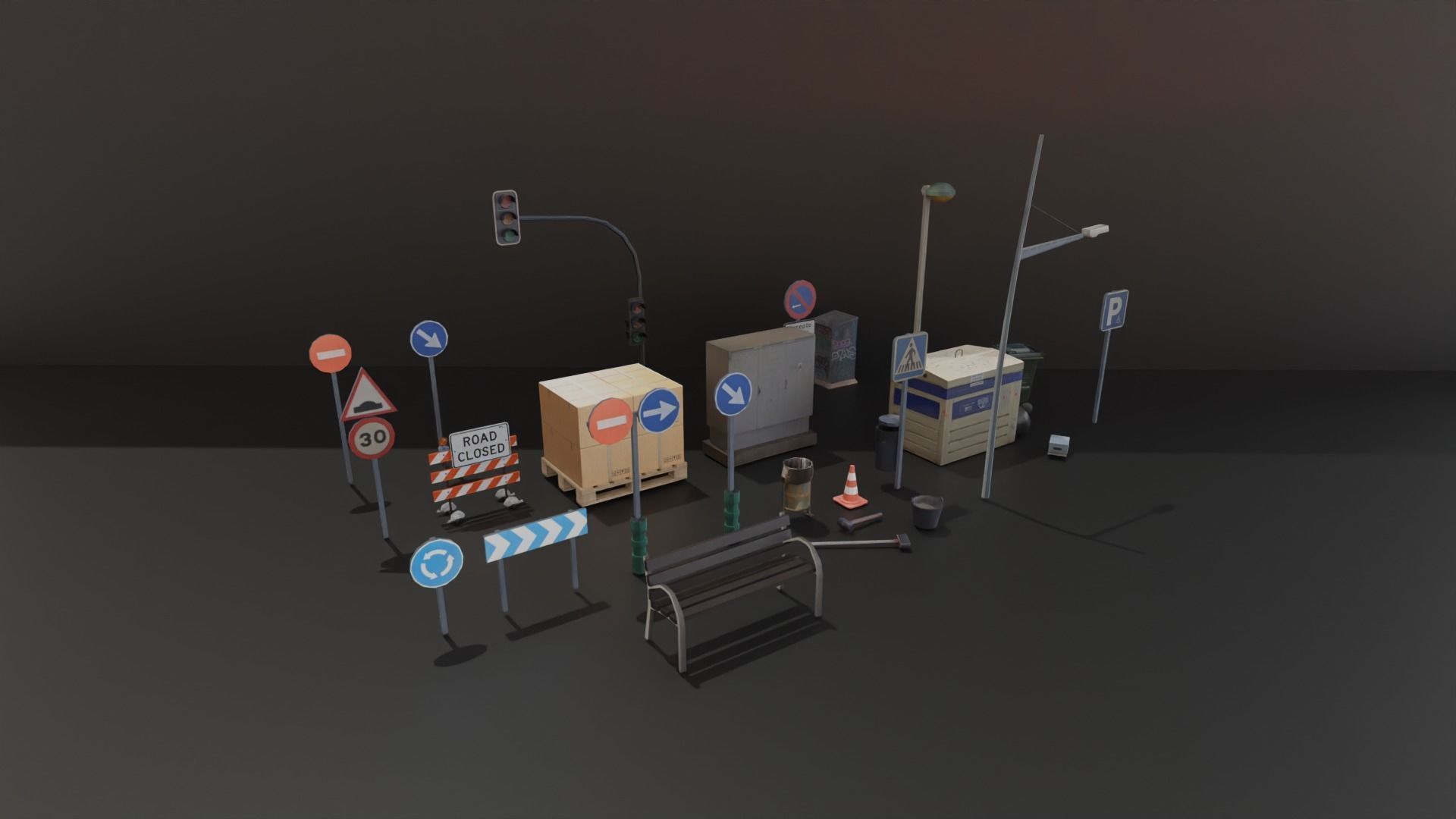 Street Elements Collection Low-poly 3D model_12