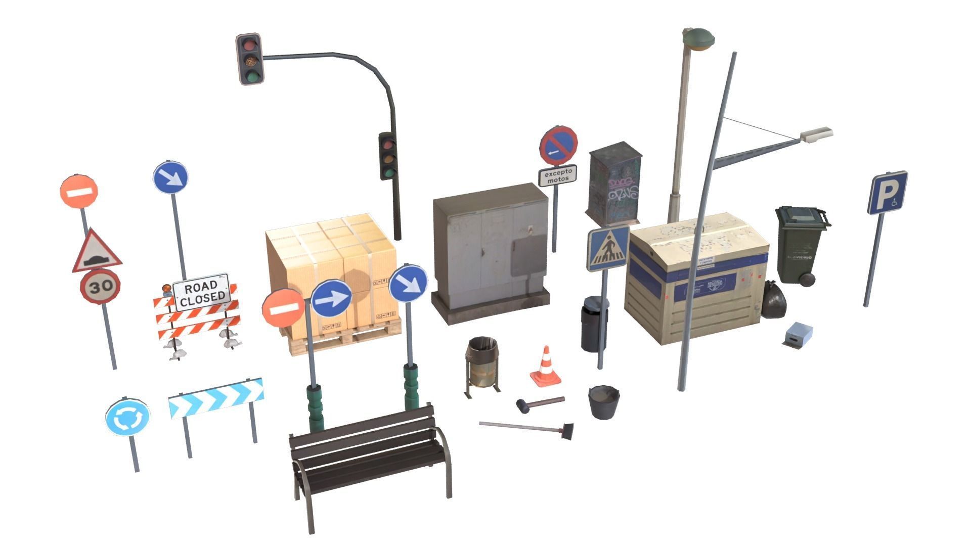 Street Elements Collection Low-poly 3D model_2