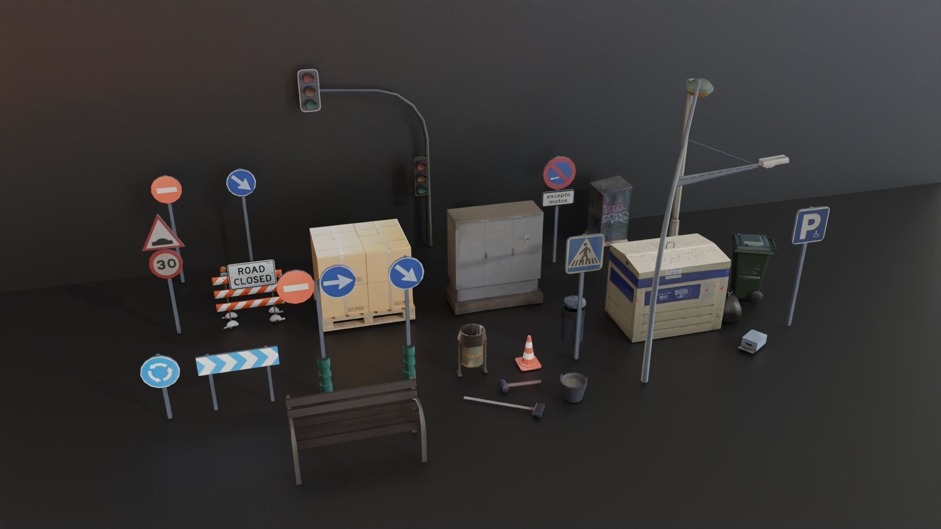 Street Elements Collection Low-poly 3D model_1