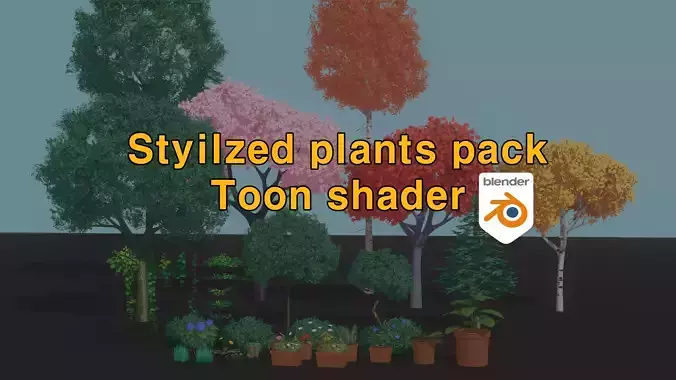 stylized plants pack toon shader blender 3d model 
