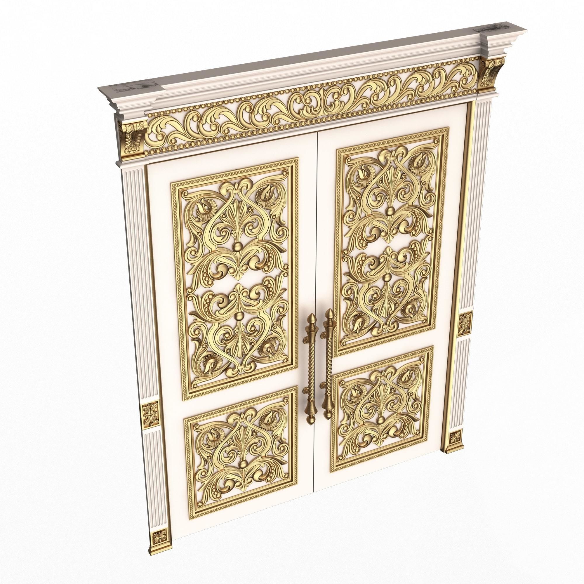 Carved Door Classic 01001 White Low-poly 3D model_1