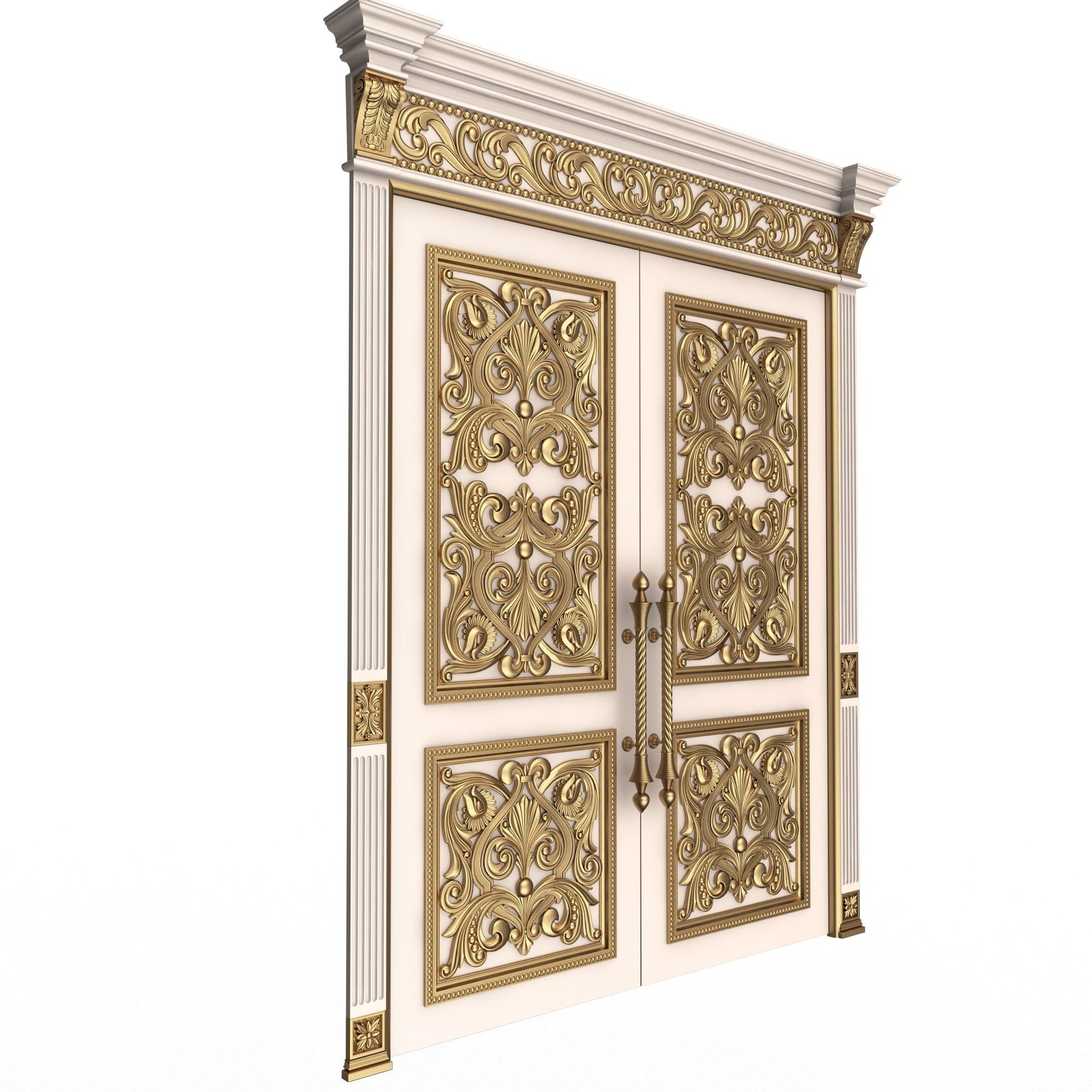 Carved Door Classic 01001 White Low-poly 3D model_3
